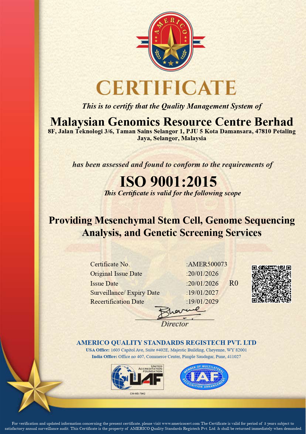 MGRC ISO 9001 certificate